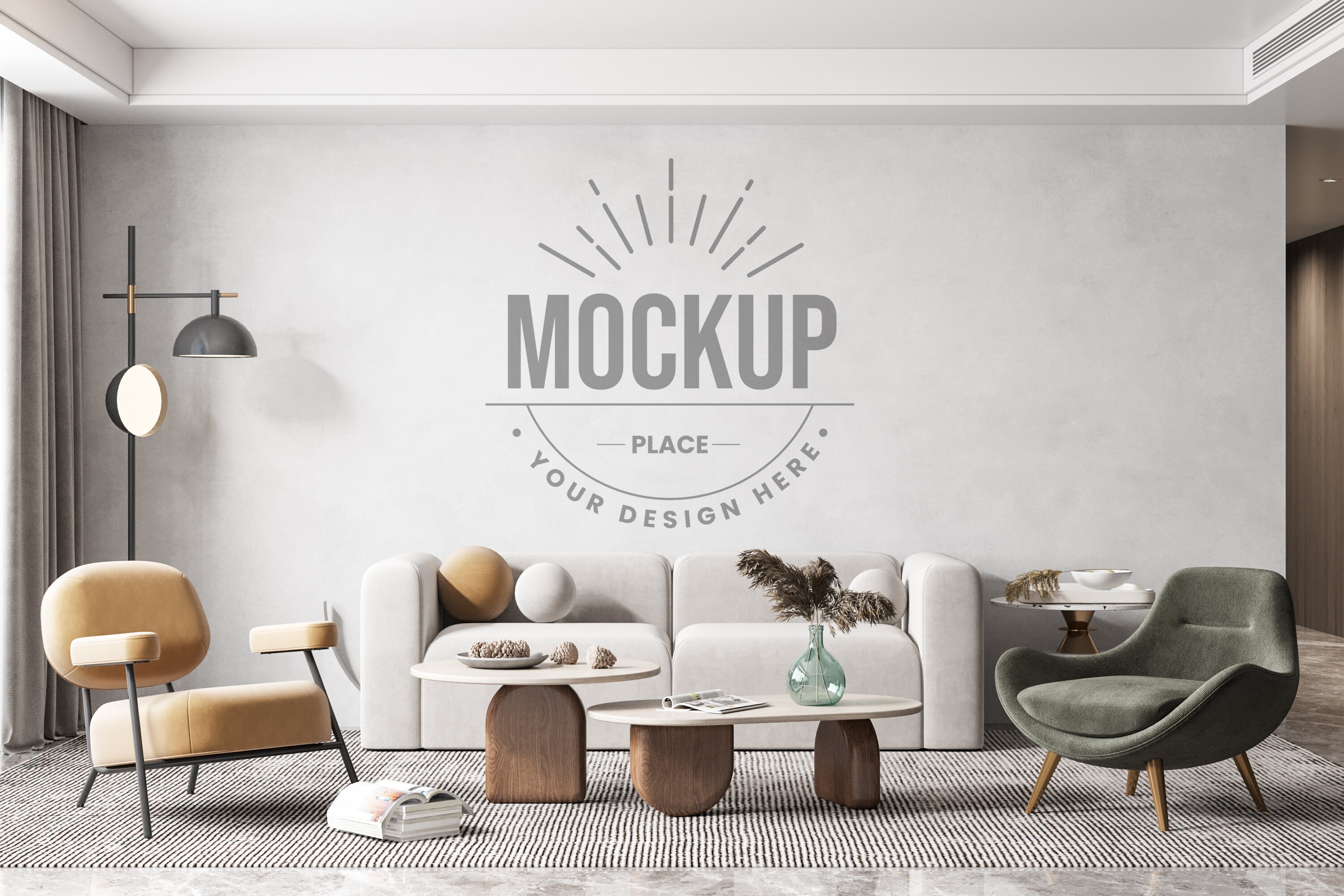 Wallpaper mockup Interior Mockup Living Room Empty Wall | Etsy