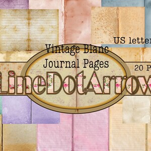 Tamanho carta dos EUA - Páginas de diário Vintage Blanc - Kit de diário vintage - 20 páginas em tamanho carta dos EUA