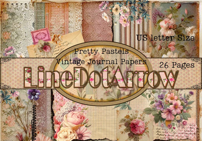 Vintage Journal Kit: Pretty Pastels, 26 US Letter Pages (digital ...