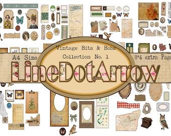 Vintage Bits & Bobs Collection No. 1  A4 Size- instant download - 8 + 4 extra Pages