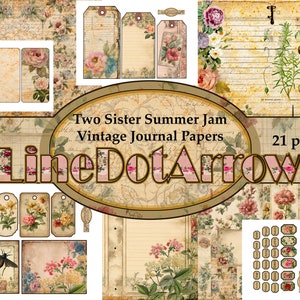 Two Sister Jam "Summer Jam" Páginas de diário vintage/21 páginas/item digital para download instantâneo