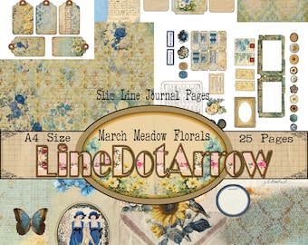 March Meadow Florals -25 pages in A4 Size- instant download- Slim Line