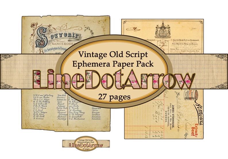 Vintage Old Script Ephemera Paper Package/instant download 27 pages image 7
