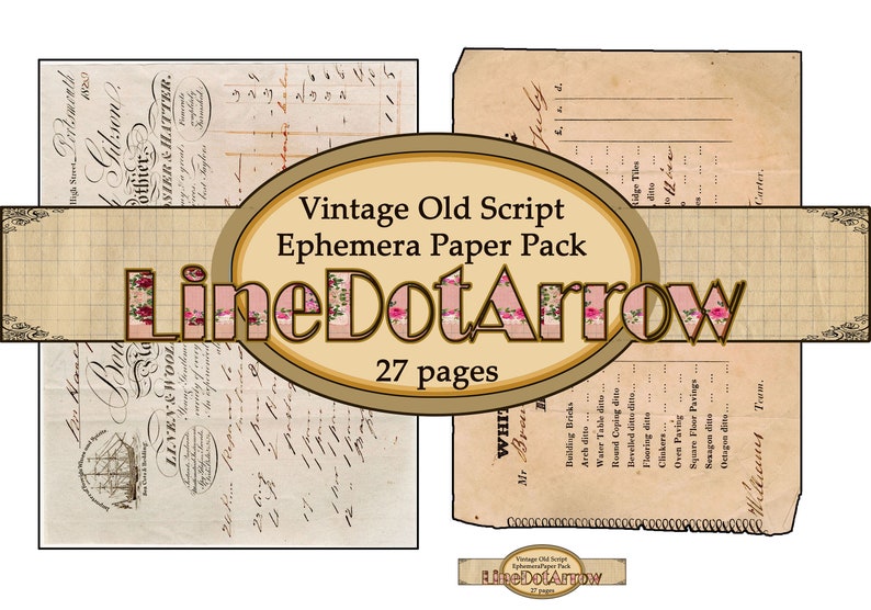 Vintage Old Script Ephemera Paper Package/instant download 27 pages image 6