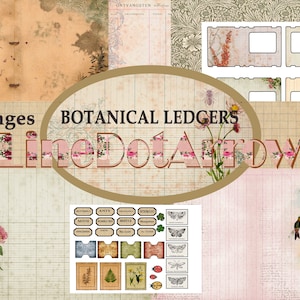 Botanical Ledgers/Vintage Junk Journal Kit-descarga digital-22 páginas