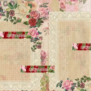 Complemento Romantic Roses Vintage Junk Journal kit 8 páginas/artículos digitales