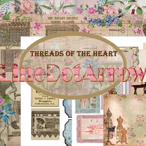 Threads of the Heart Vintage Sewing themed junk journal kit 20 pages-instant digital download