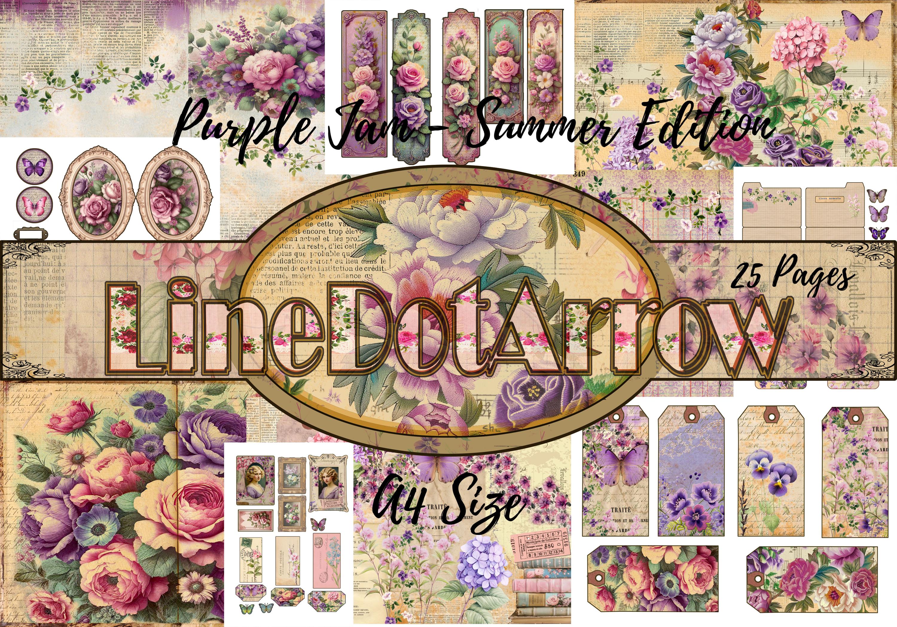 Vintage Journal Pages: Purple Summer Theme (A4 Digital Download 
