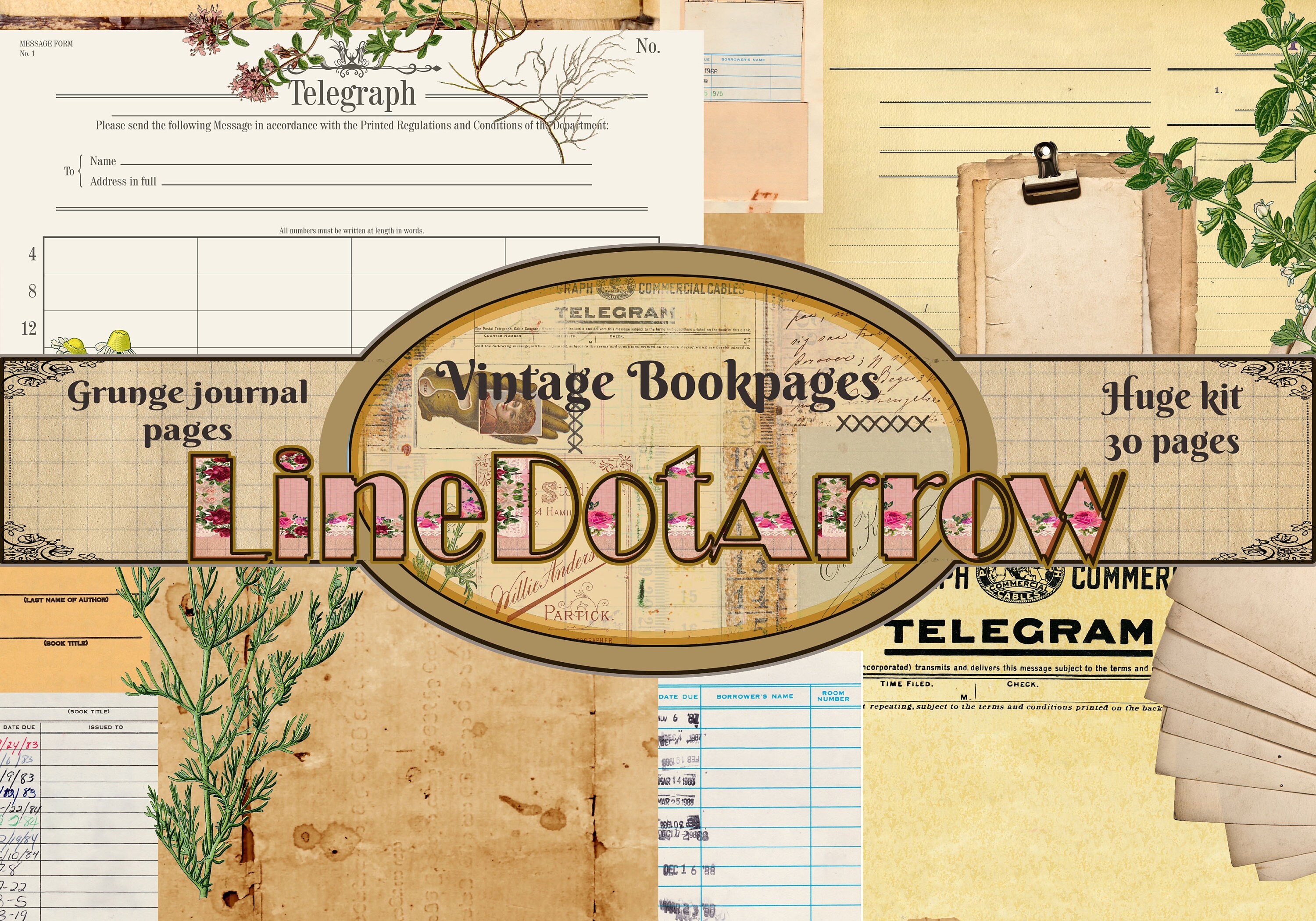 Vintage Bookpages/huge Kit/grunge Journal Pages/instant Download/30 ...