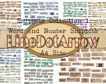 Word & Number Snippets A4 Size- Junk Journal Ephemera (Digital Download)