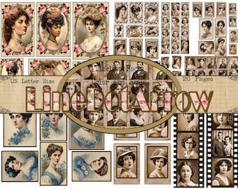 Vintage Portrait Ephemera - Timeless Faces Junk Journal Kit (Digital Download, US Letter Size)