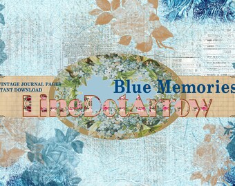 Blue Memories- Vintage Junk Journal Kit 20 Pages-instant