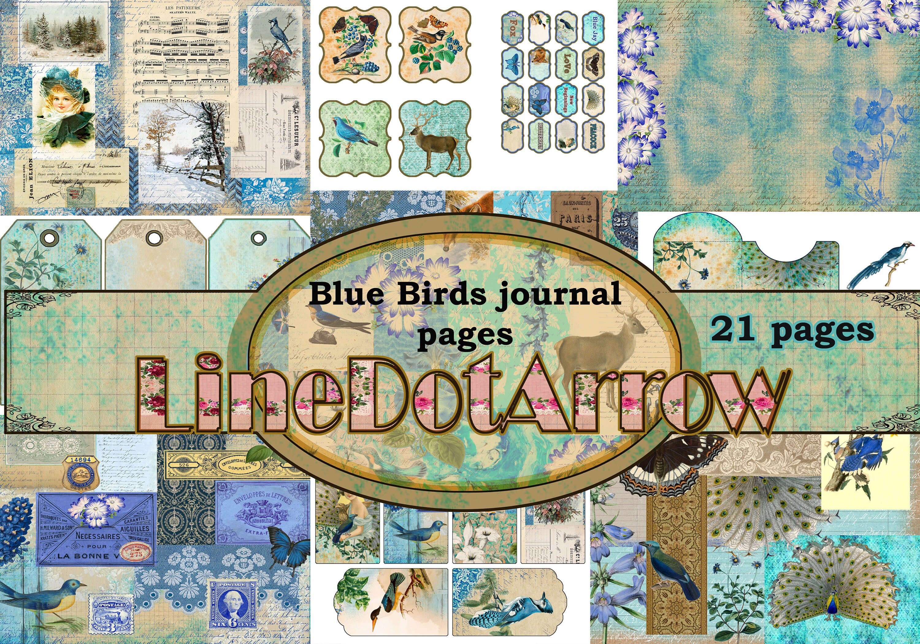 Blue Birds Journal Pages /vintage Blue Themed Junkjournal