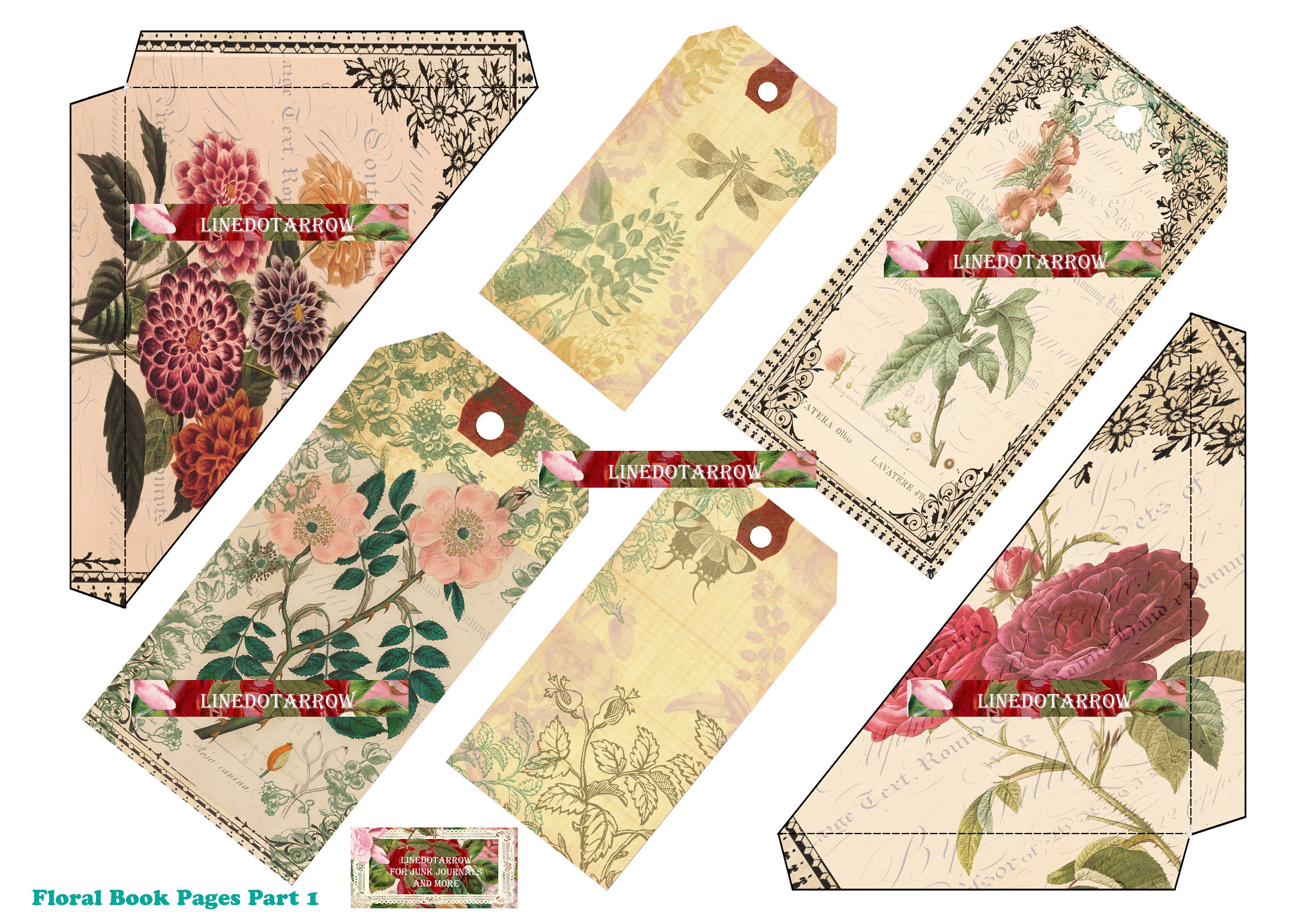 フローラルジャンクジャーナルキット：ヴィンテージブックページ