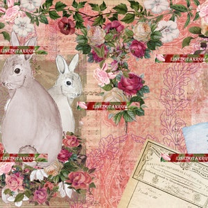 Sweet enchanting bunnies Junk Journal Kit Kit-digital download-13 pages