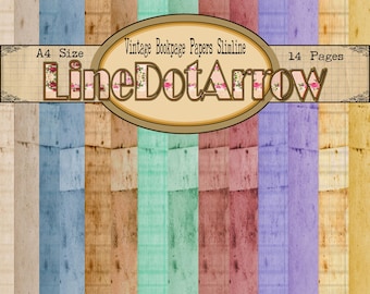 Lined Book Pages SlimLine A4 size, 14 pages / 7 Colors (Digital Download)