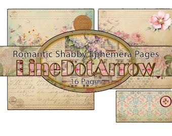 Romantische Shabby Ephemera Pagina's / instant download 16 pagina's