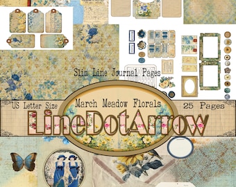 March Meadow Florals -25 pages in US Letter Size- instant download- Slim Line