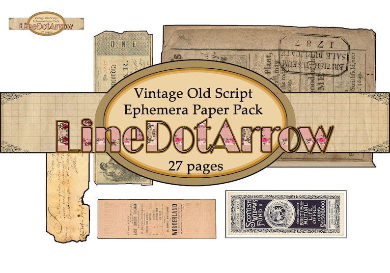 Vintage oude script Ephemera papier pakket/instant download 27 pagina's afbeelding 3