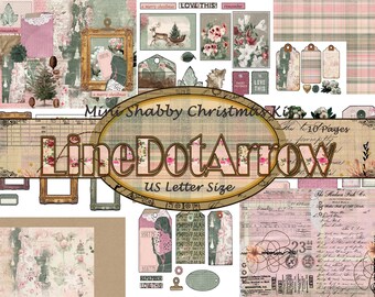 Mini Shabby Christmas Kit Page 10 Pages in US Letter Size- instant download