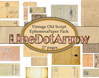 Vintage Old Script Ephemera Paper Package/instant download 27 pages