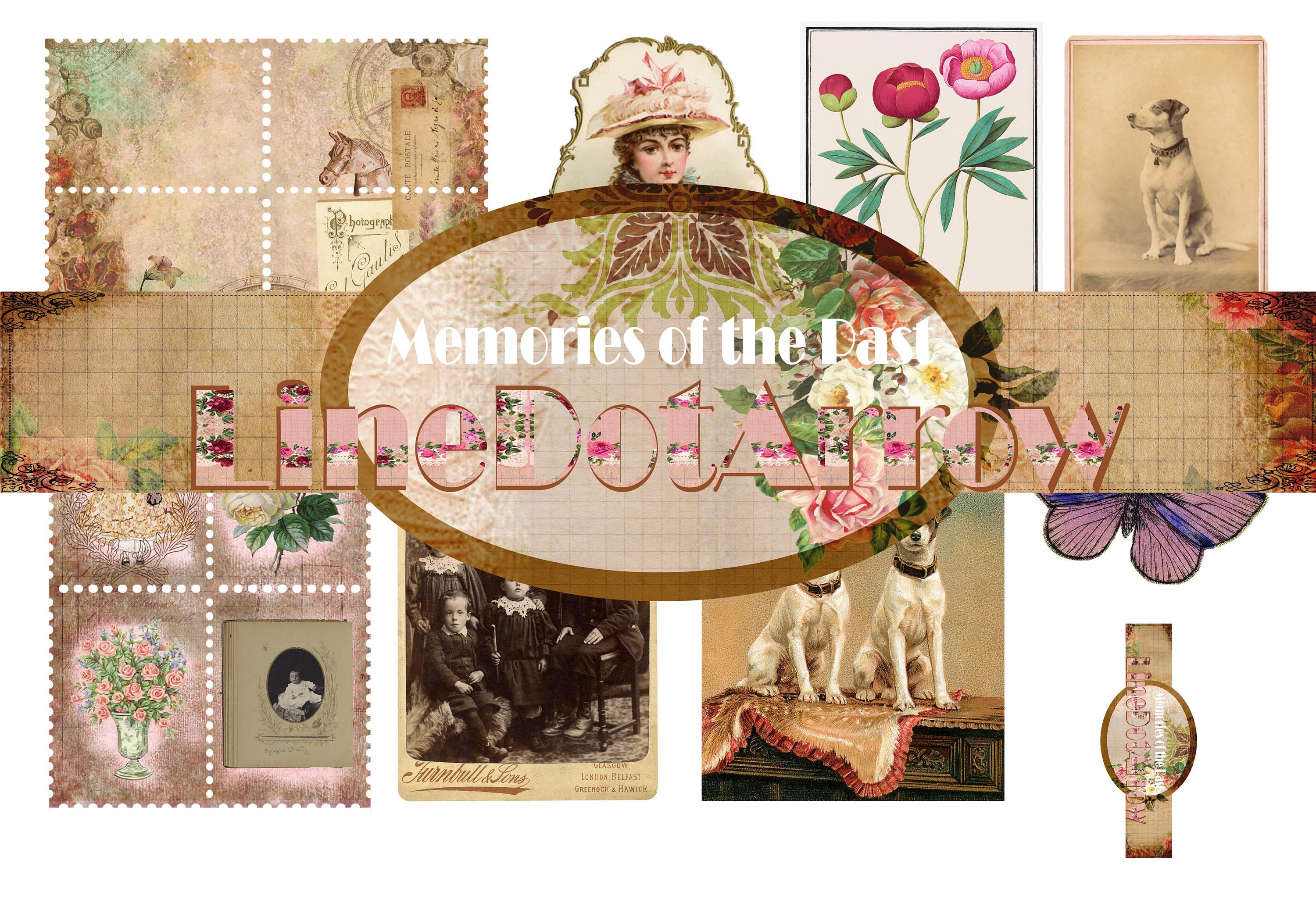Memories of the pastページ Memories of the Past Vintage Junk Journal Kit 20 Pages