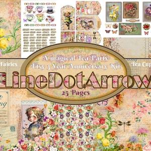 Magische Teeparty Junk Journal Kit: LineDotArrow 3 Jahre Jubiläum (Digitaler Download)