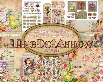Magical Tea Party Junk Journal Kit: LineDotArrow 3 Year Anniversary (Digital Download)