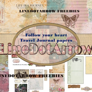 Follow your heart -Travel journal pages- junk journal kit 22 pages /PLUS 7 Freebies