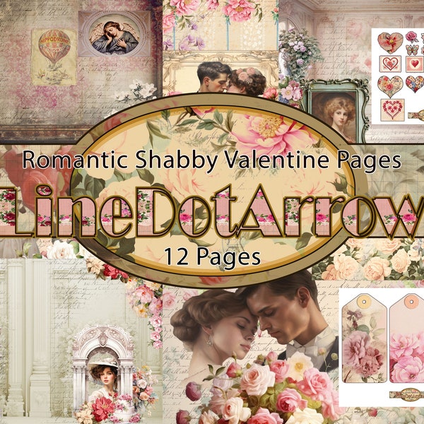 Romantic Shabby Valentine Pages /instant download 12 pages