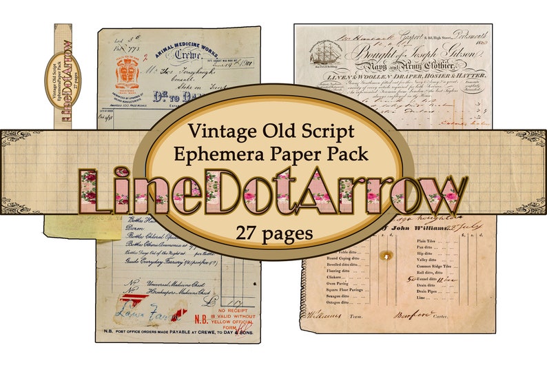 Vintage Old Script Ephemera Paper Package/instant download 27 pages image 4