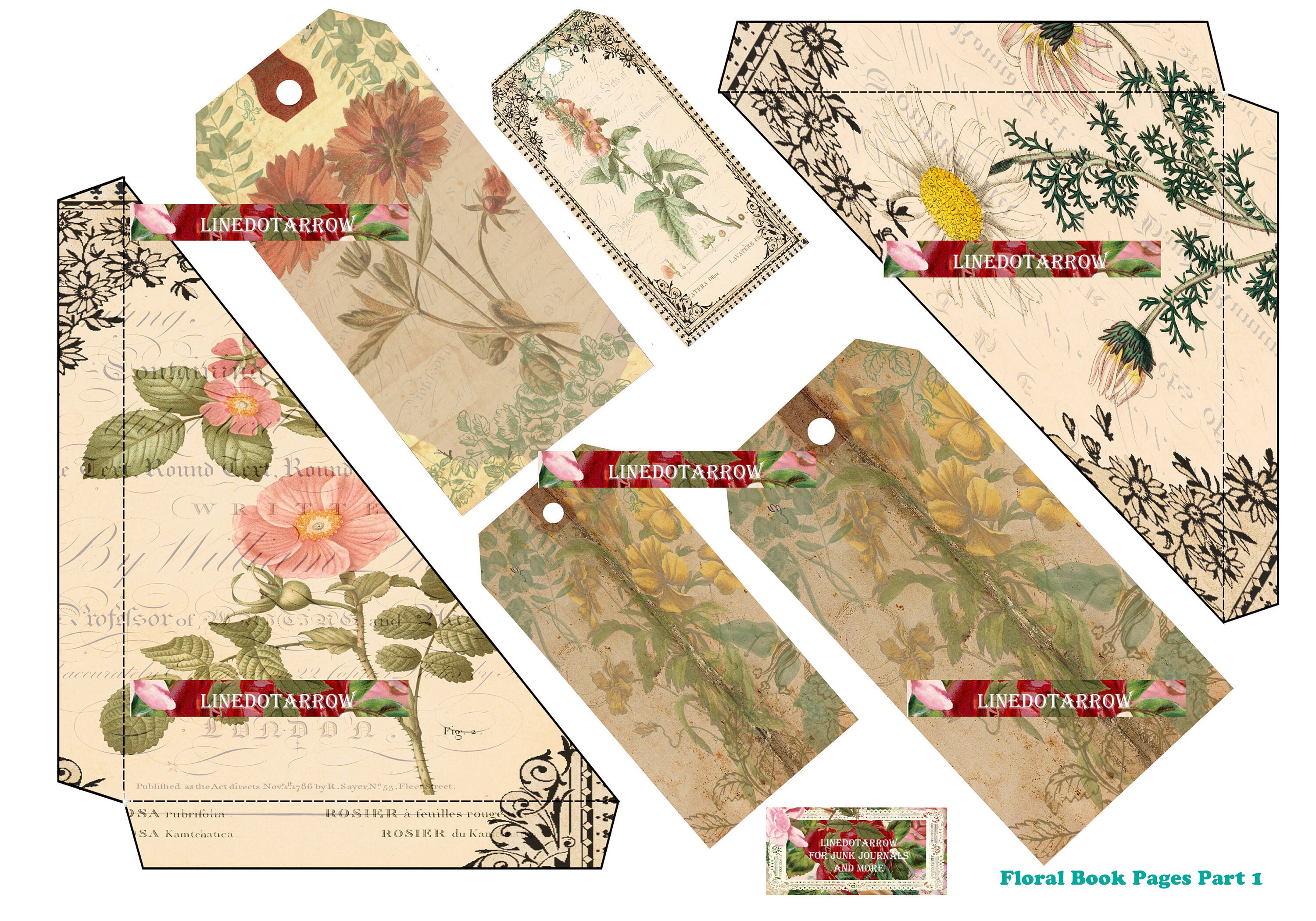 フローラルジャンクジャーナルキット：ヴィンテージブックページ