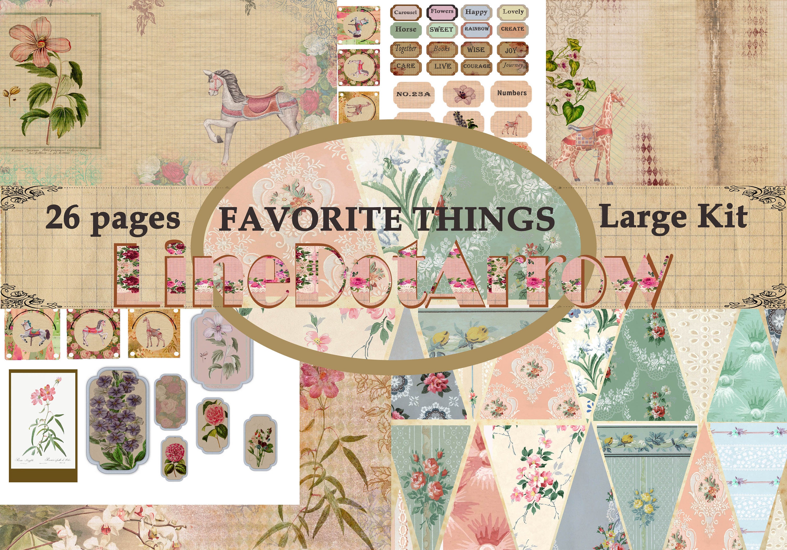 Favorite Things/Vintage Junk Journal Kit-digital download-26 pages