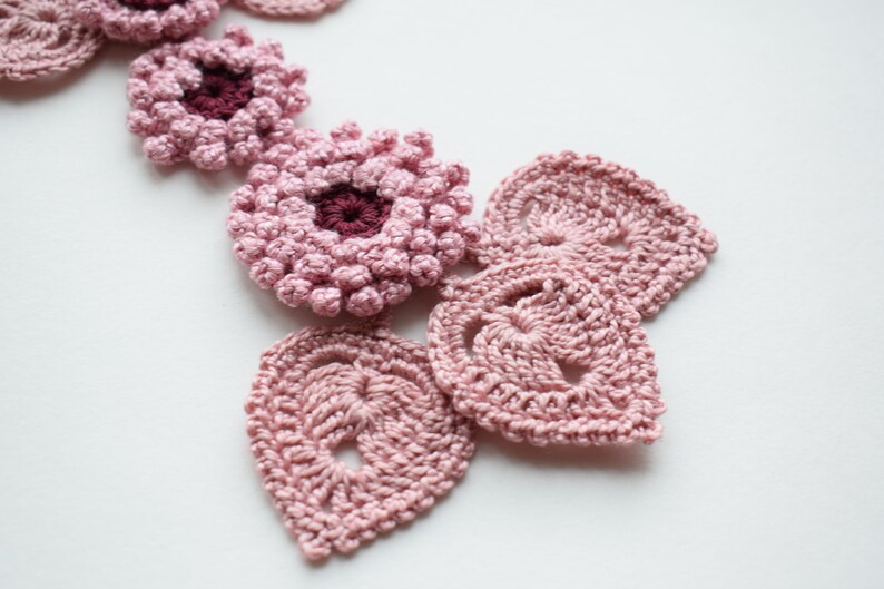 Pink flowers application Inspiration kit Decor for dress Crochet set for sewing