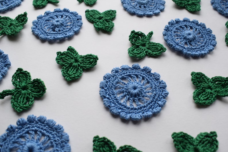 Blue crochet flowers for Flower embellishment. | Etsy