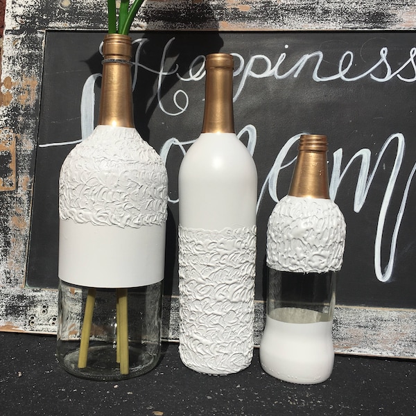 wine bottle decorations| 3 piece bottle set | wedding centerpiece| christmas center piece| wine bottles