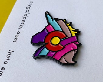 Colorado Pin, Enamel Colorado Pin, Colorado Pride Pin, Rainbow Unicorn Pin, Colorado Gift, Colorado Pin for Fanny Pack, Colorado Souvenir
