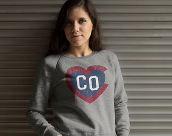Colorado Heart Sweatshirt, Vintage Flag Print