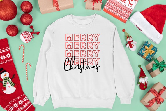 Merry Sweatshirt, Merry Christmas Sweatshirt, Christmas Sweater, Holiday Sweatshirt, Santa Claus Sweater, Merry and Bright Sweatshirt, HO HO