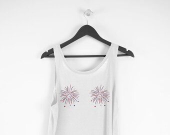 Fourth of July Fireworks Boob Tank Top, Glitter Sparkle Shirt, 4th of July Shirt, USA Crop Top, Red White and Blue Shirt, Patriotic Shirt