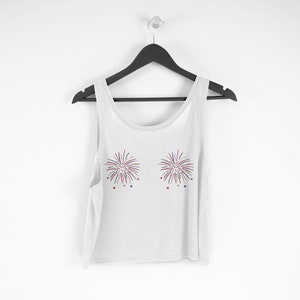 Vierde juli Vuurwerk Boob Tank Top, Glitter Sparkle Shirt, 4 juli Shirt, USA Crop Top, Rood Wit en Blauw Shirt, Patriottisch Shirt