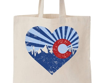 Colorado Mountain Heart Tote Bag, Eco Friendly Canvas Grocery Bag