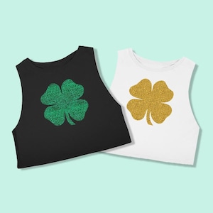St Patricks Day Crop Top, St Patricks Day Crop Top, Glitter Shamrock Tank, Lucky Crop Top, Paddys Day Tank, Tag Trinktank