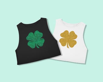 St Patricks Day Crop Top, St Patricks Day Crop Tank Top, Glitter Shamrock Tank, Lucky Crop Top, Paddy's Day Tank, Day Drinking Tank