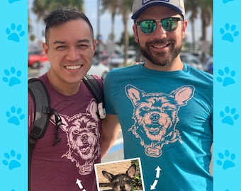 Personalisiertes Tier Portrait T-Shirt, Hunde Katzen Shirt, Geschenk für Hundeliebhaber