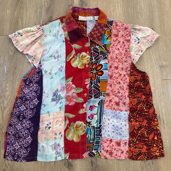 Vintage Sacred Threads Patchwork Boho Hippie Shor… - image 3