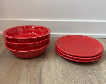 Fiestaware Scarlet Red Cereal Bowls Bread Plates Set of 6 Homer Laughlin USA