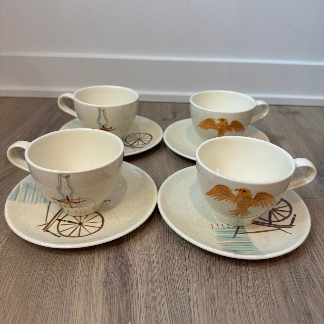 Red Wing Tea Core Red Wing Hearthside Tea Cups and Saucers Set of 4 Vintage MCM USA Made ...