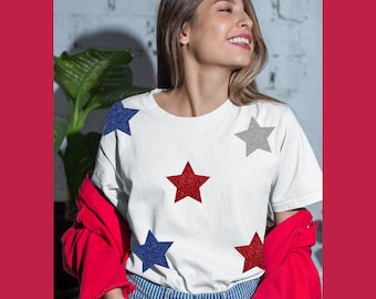 Chemise 4 juillet, t-shirt étoile scintillante, chemise patriotique américaine