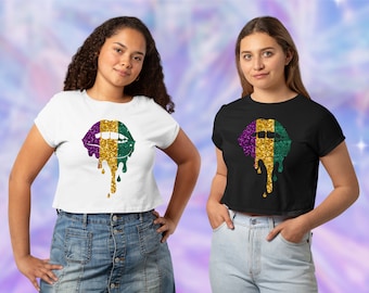 Mardi Gras Glitter Crop Tee, Sparkle Mardi Gras Crop for Women, NOLA Shirt, New Orleans Shirt, NOLA Tee, NOLA Glitter Shirt, Women's Shirt